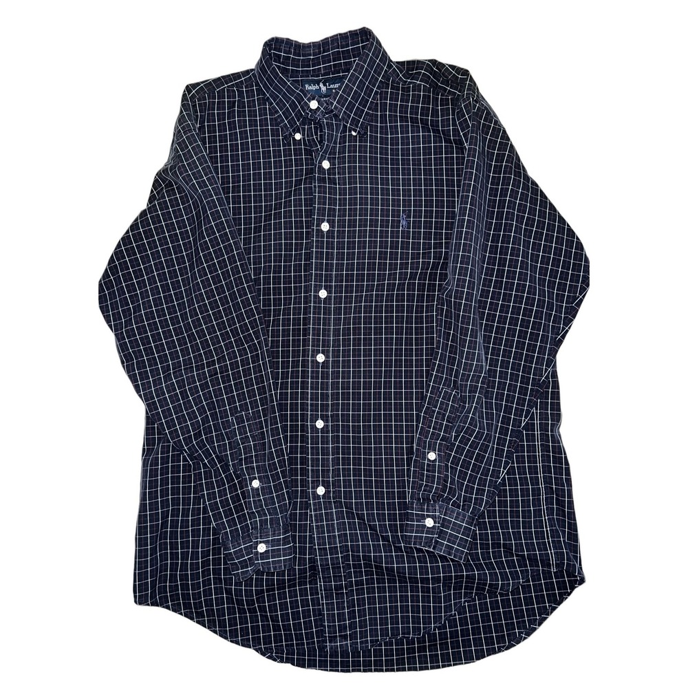 Ralph Lauren Yarmouth Men's Blue Plaid Long Sleeve Button Down Shirt Size 38